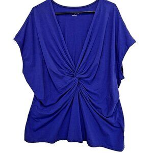 Ava & Viv Babydoll Twist Front Top 3X Purple Short Sleeve Stretch Event Feminine
